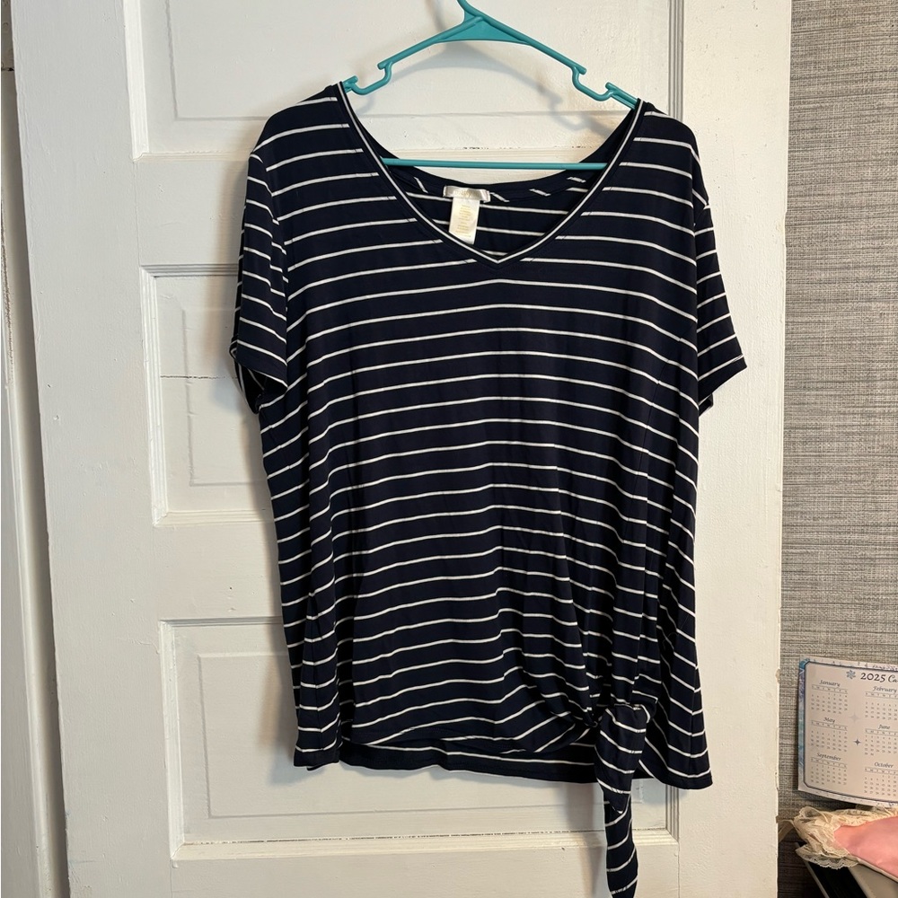 Matty M Blue and White Tie Front Short Sleeve Tee